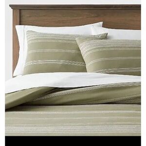 Full/Queen Cotton Woven Stripe Duvet Cover & Sham Set Moss Green/White -